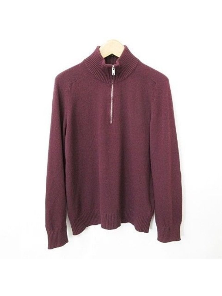 Prada Knit Sweater Long Sleeve Half Zip High Neck Elbow Patch